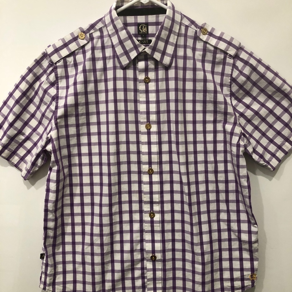 CAVI Military Style Short Sleeve Plaid Button Up